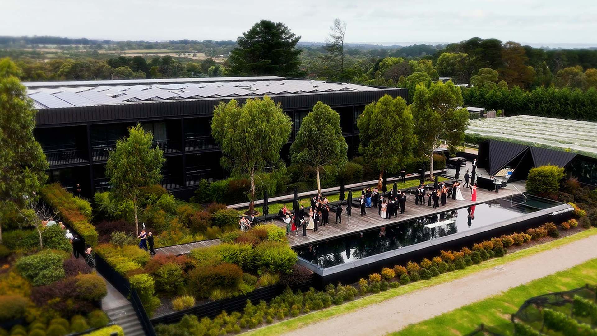 Jackalope hotel architecture and vineyard at Merricks North, Mornington Peninsula