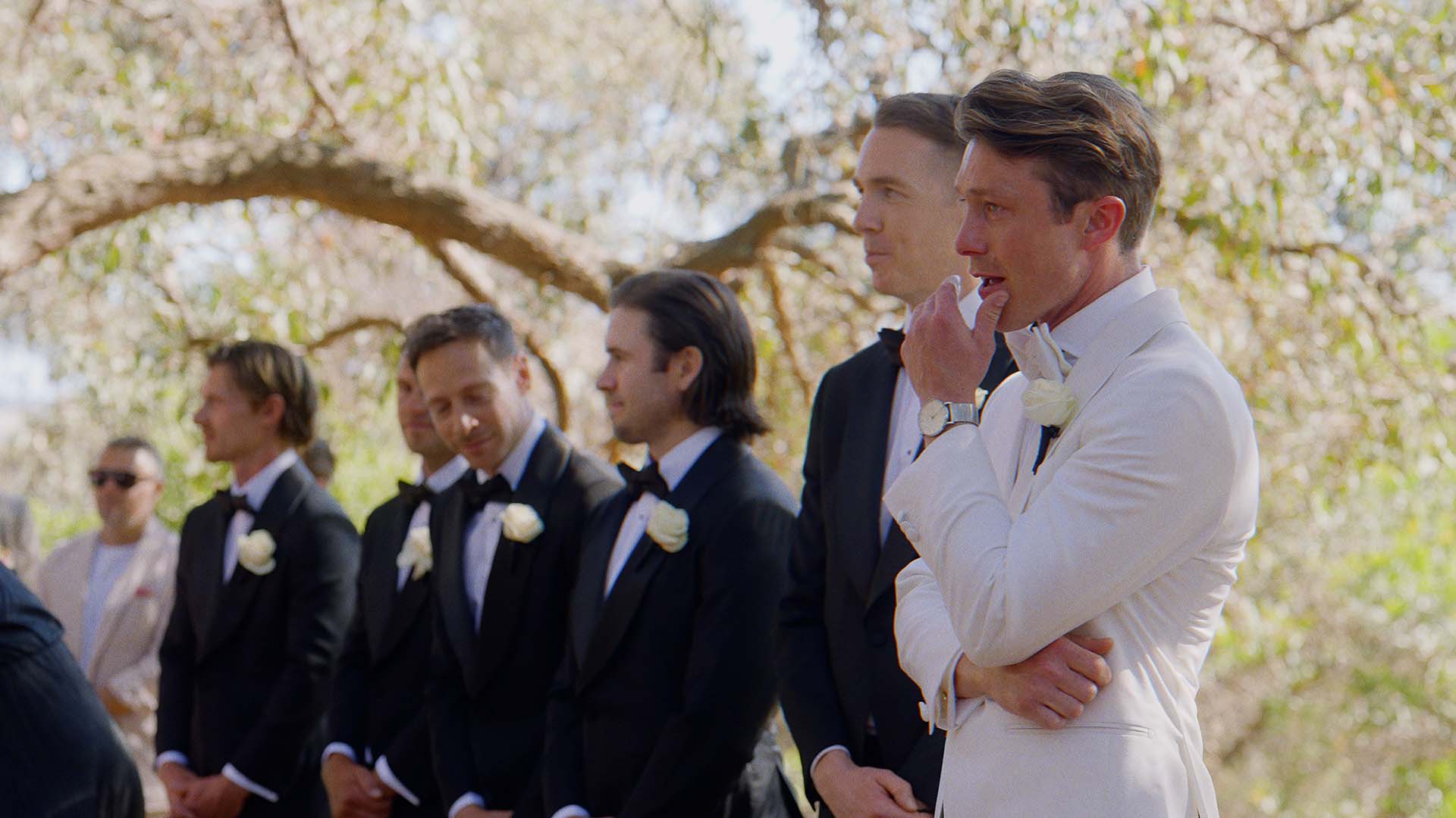 Cody and Sam during their New Year's Eve wedding ceremony on a private farm at Main Ridge, Mornington Peninsula
