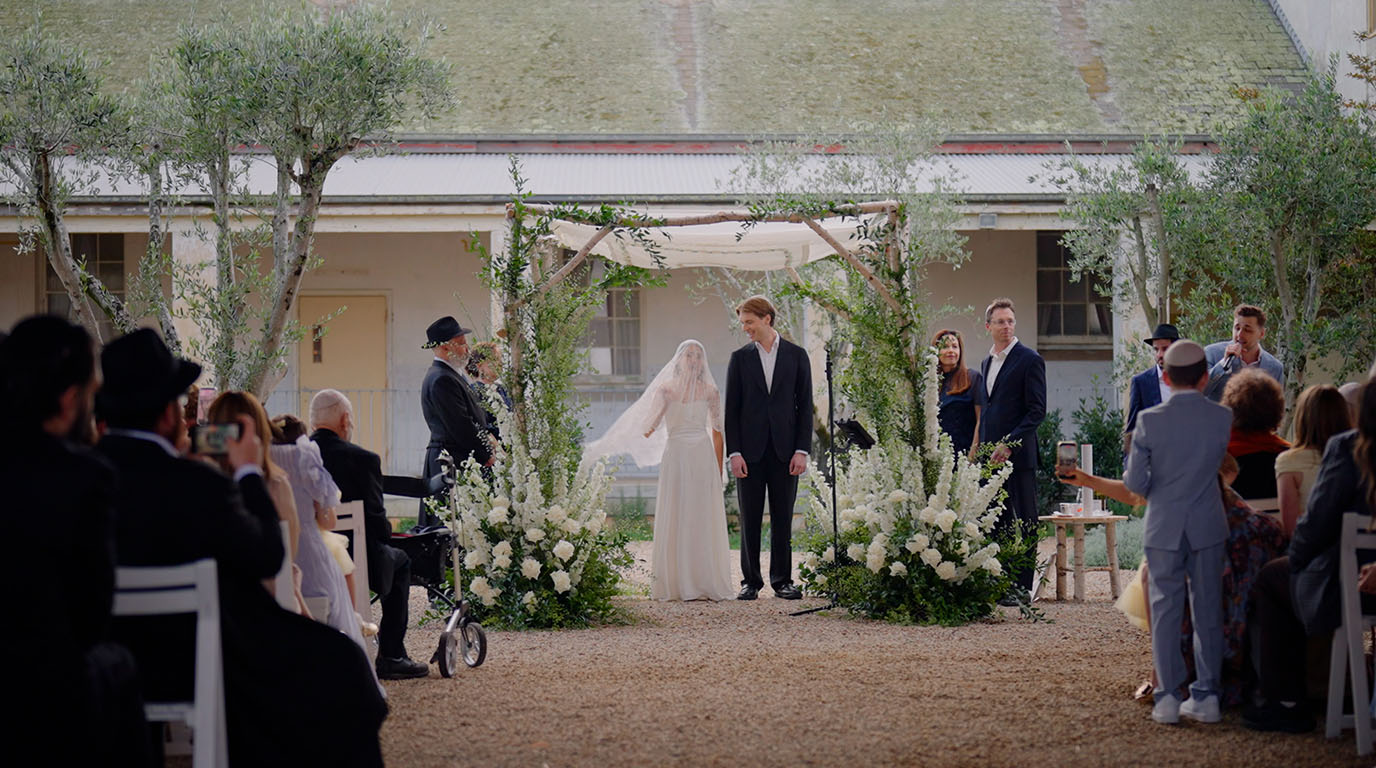 Wedding ceremony under open sky at Sunnyside Estate